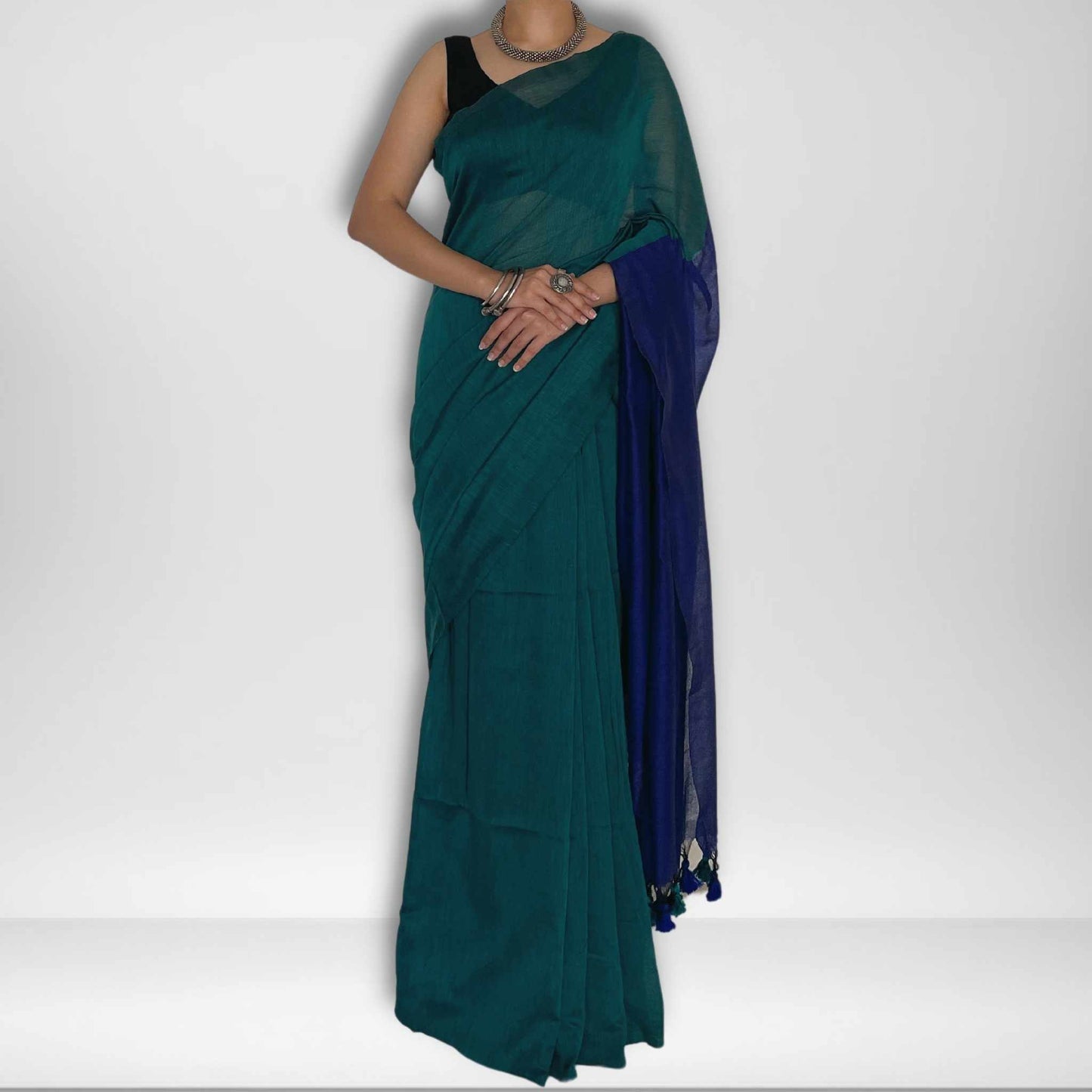 Neelambari, Blue and Green Khadi Saree by Shobhangini, Khadi Saree, Cotton Saree