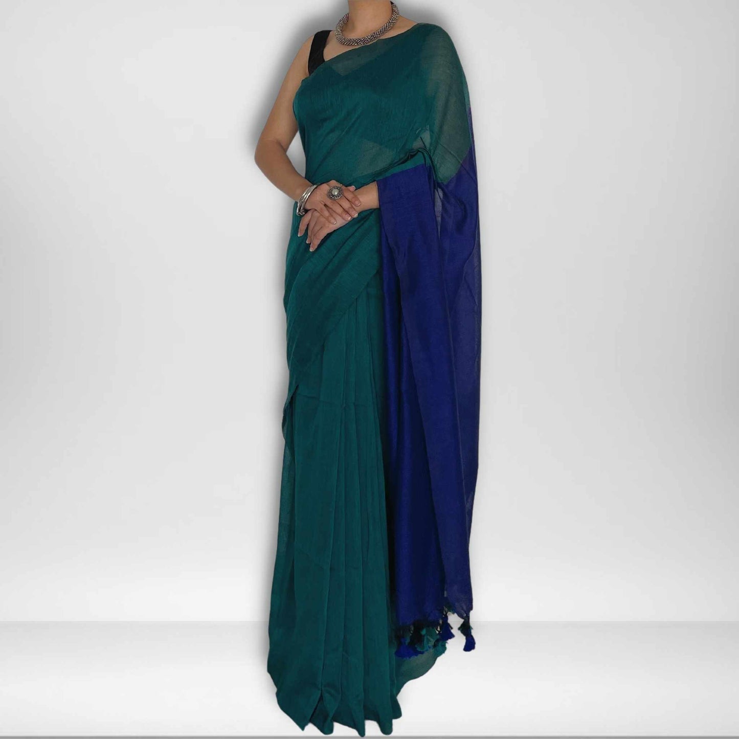 Neelambari, Blue and Green Khadi Saree by Shobhangini, Khadi Saree, Cotton Saree
