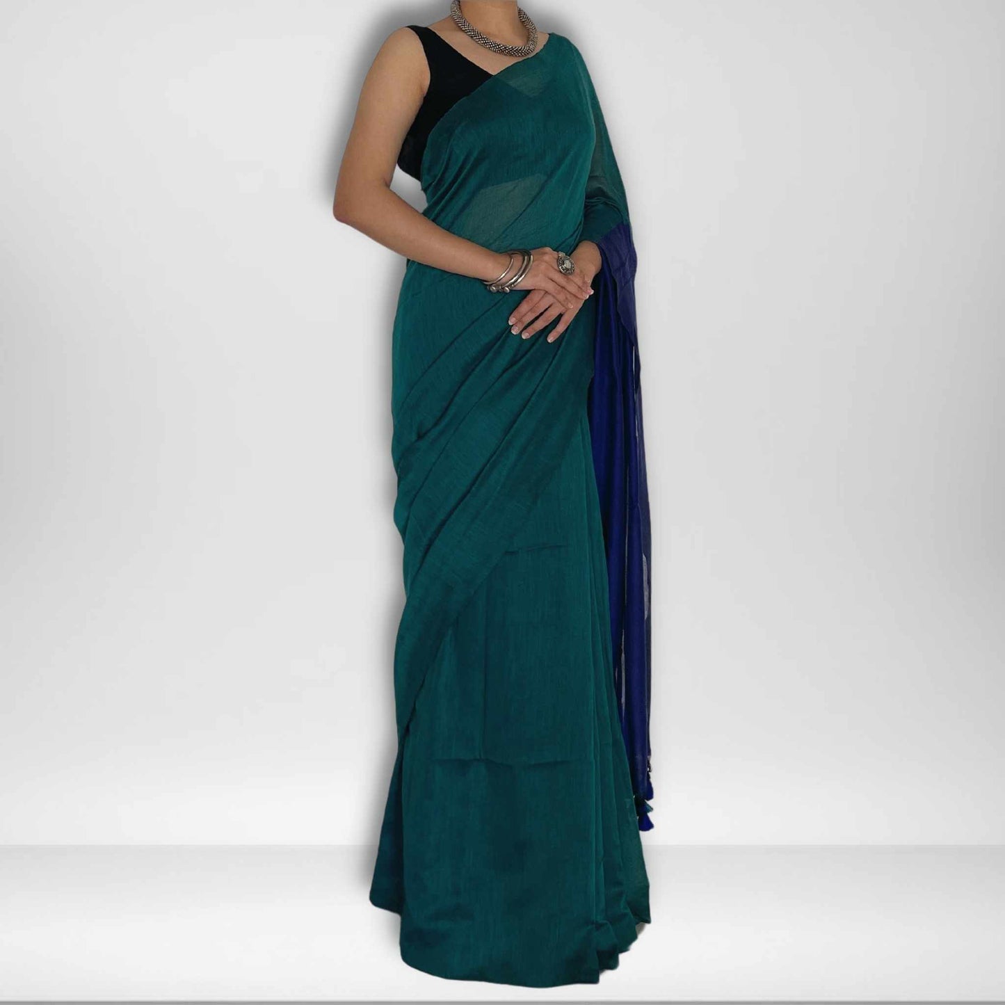 Neelambari, Blue and Green Khadi Saree by Shobhangini, Khadi Saree, Cotton Saree