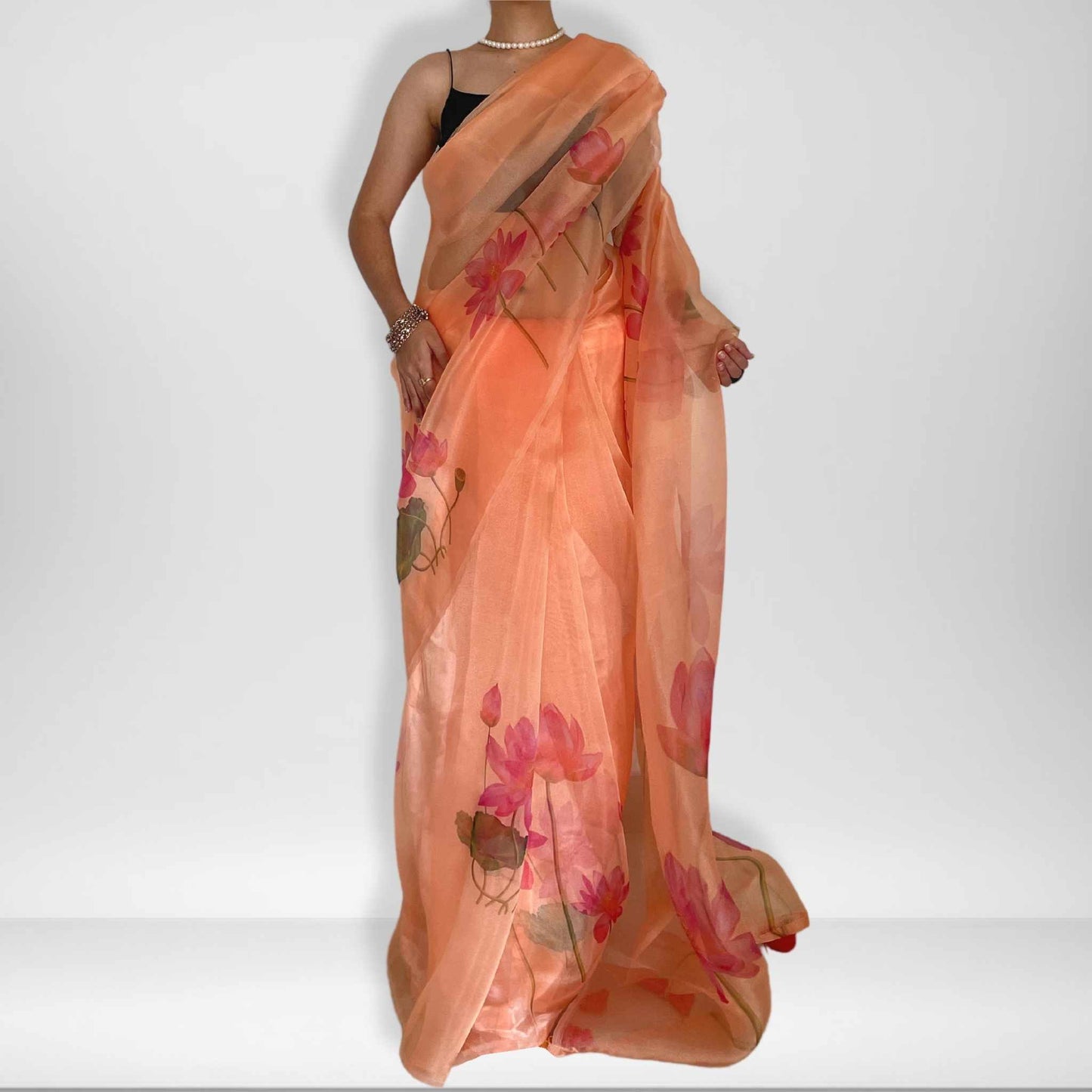 Padmaja, Orange Organza Saree by Shobhangini, Organza Saree, Orange Saree