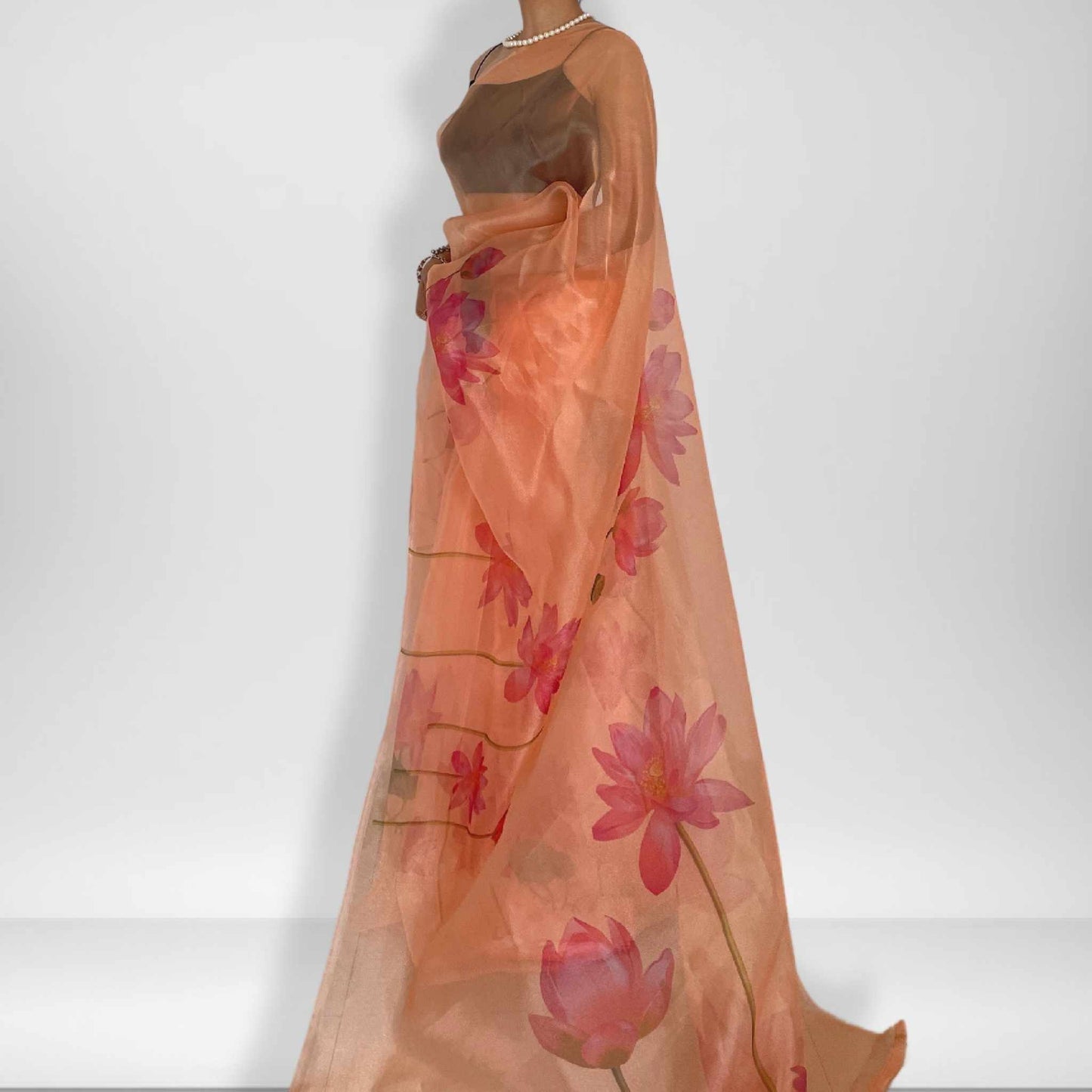 Padmaja, Orange Organza Saree by Shobhangini, Organza Saree, Orange Saree