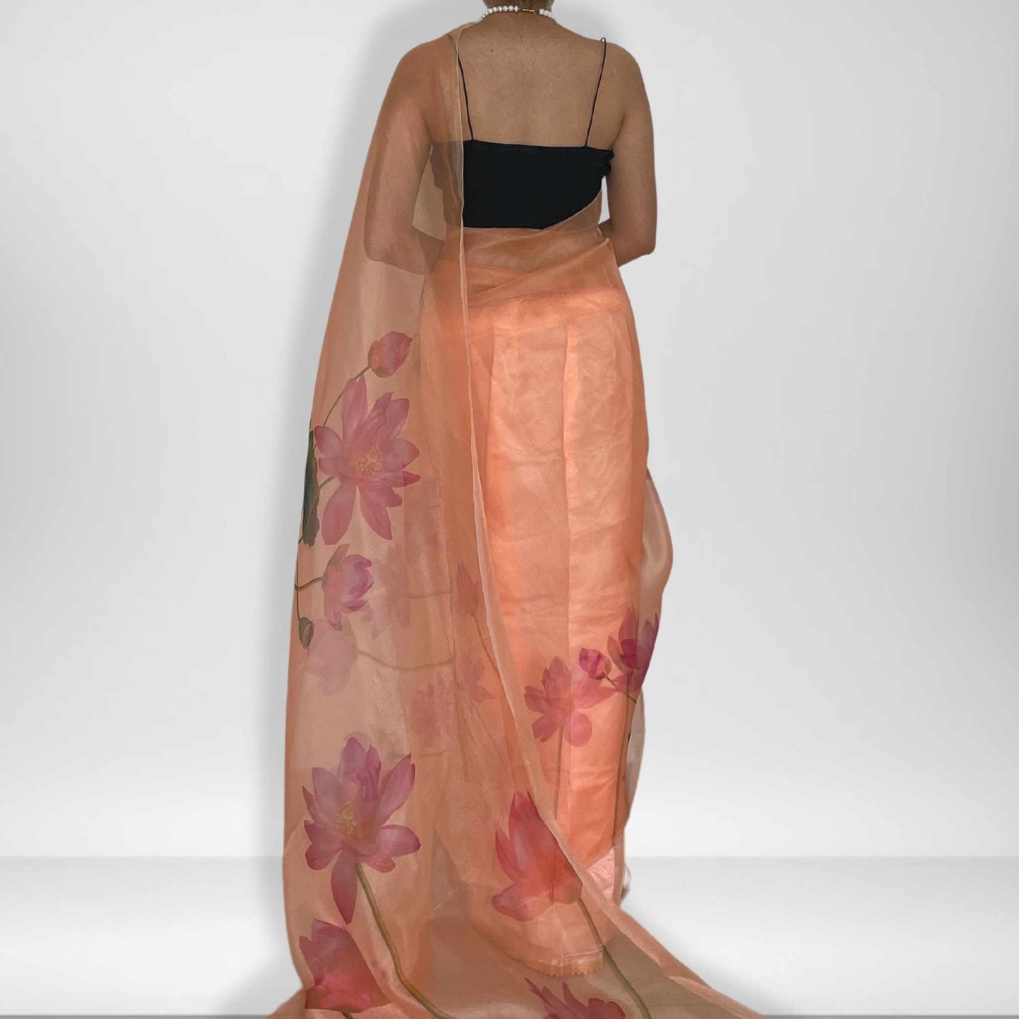 Padmaja, Orange Organza Saree by Shobhangini, Organza Saree, Orange Saree