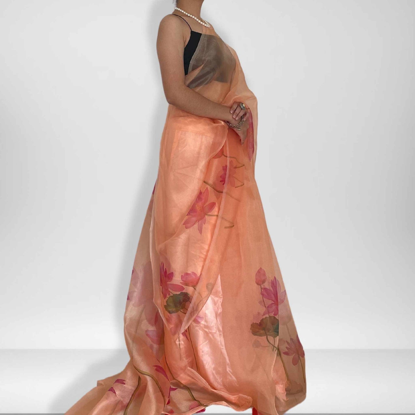 Padmaja, Orange Organza Saree by Shobhangini, Organza Saree, Orange Saree