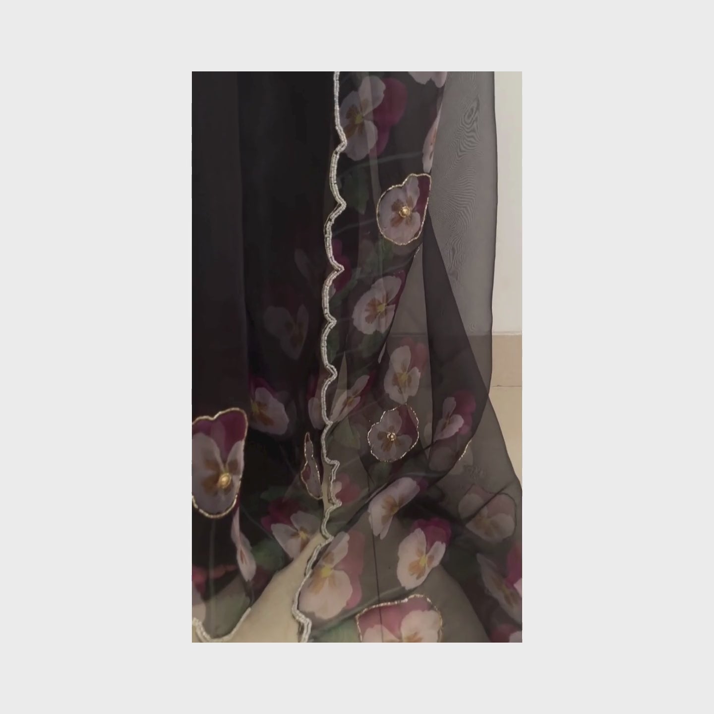 Raat Ki Rani, Black Organza Saree with Beadwork Border by Shobhangini, Black Organza Saree, Embellished Saree