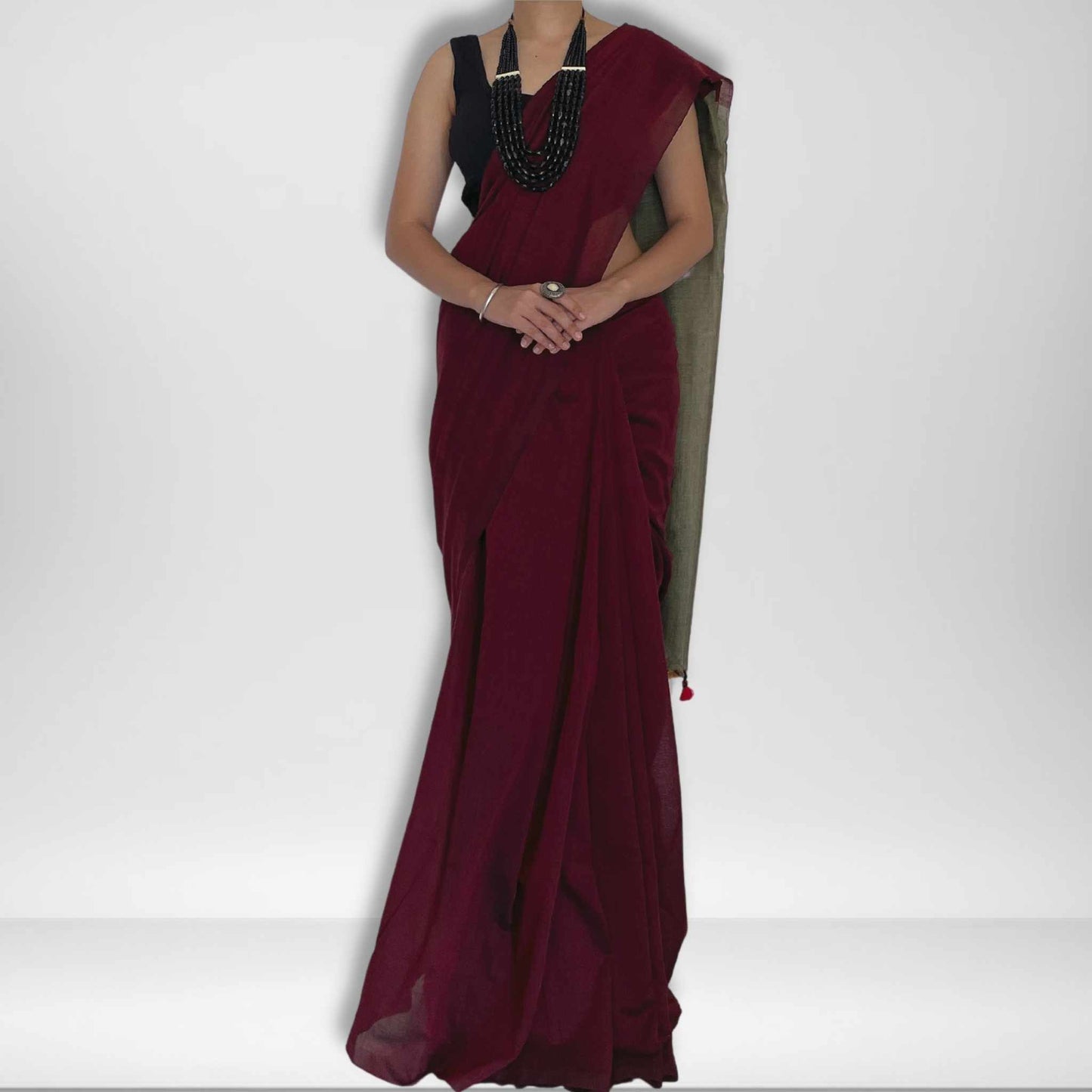 Gia, Red and Mehendi Green Khadi Saree by Shobhangini, Khadi Saree, Cotton Saree