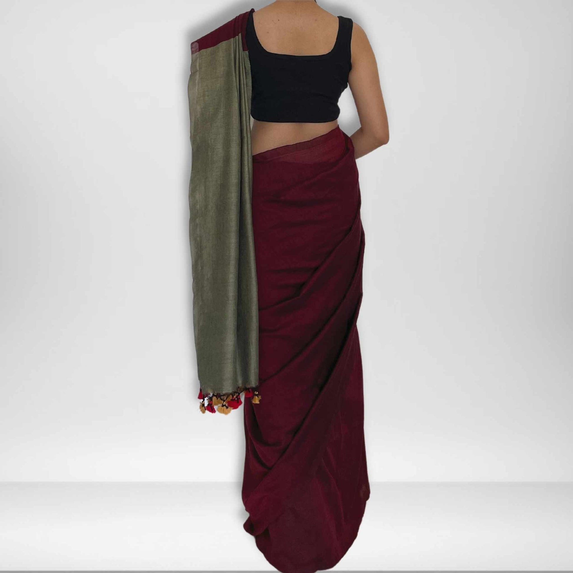 Gia, Red and Mehendi Green Khadi Saree by Shobhangini, Khadi Saree, Cotton Saree