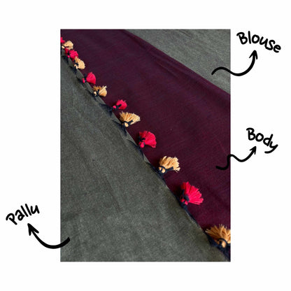 Gia, Red and Mehendi Green Khadi Saree by Shobhangini, Khadi Saree, Cotton Saree