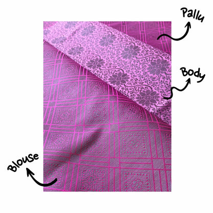Kopal, Pink with Grey Zari Banarasi Brocade Saree by Shobhangini, Banarasi Brocade Saree, Silk Saree