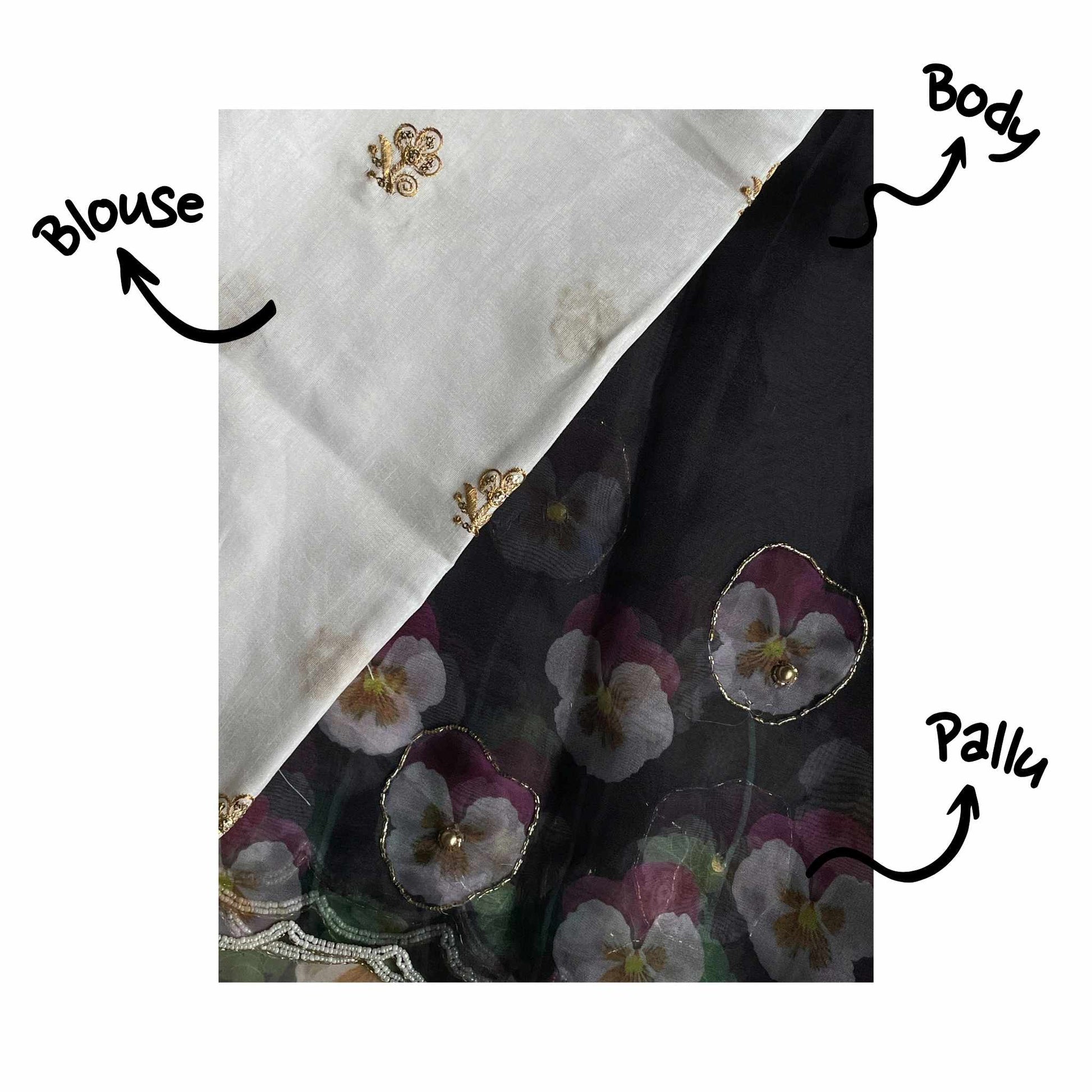 Raat Ki Rani, Black Organza Saree with Beadwork Border by Shobhangini, Black Organza Saree, Embellished Saree