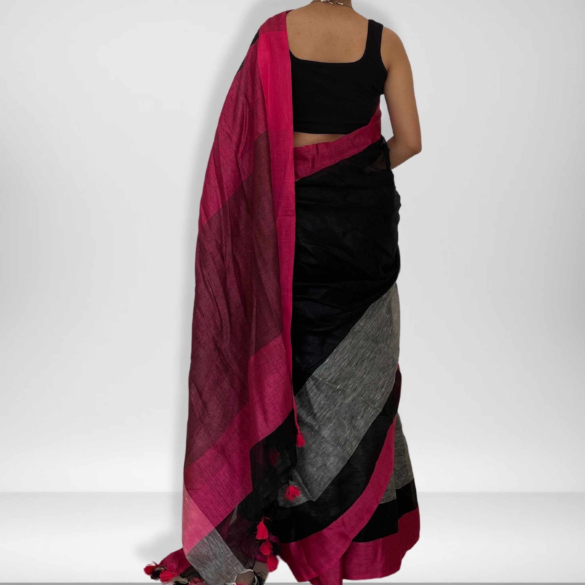 Ramma, Pink, Black and Grey Khadi Saree by Shobhangini