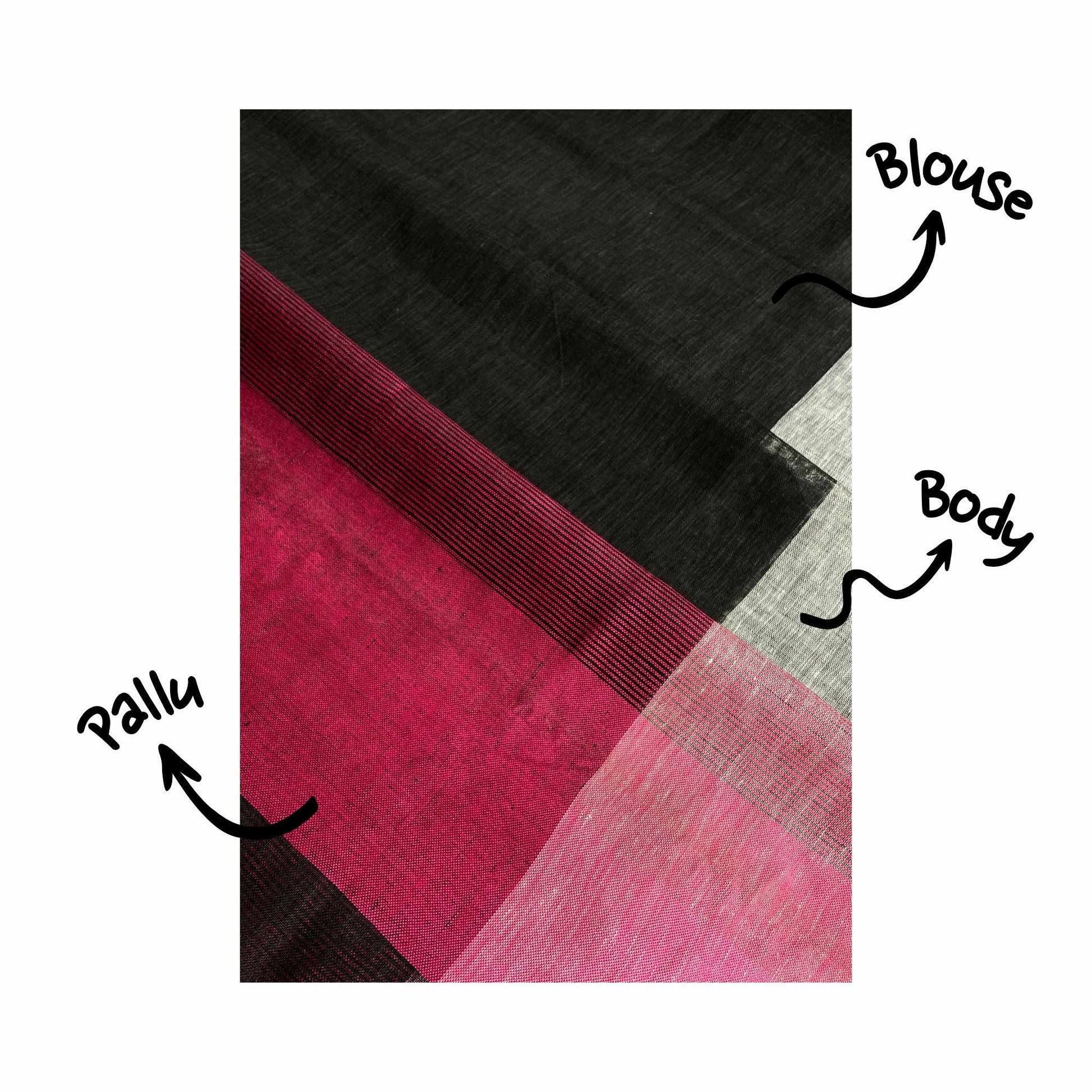 Ramma, Pink, Black and Grey Khadi Saree by Shobhangini