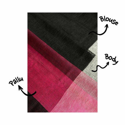 Ramma, Pink, Black and Grey Khadi Saree by Shobhangini