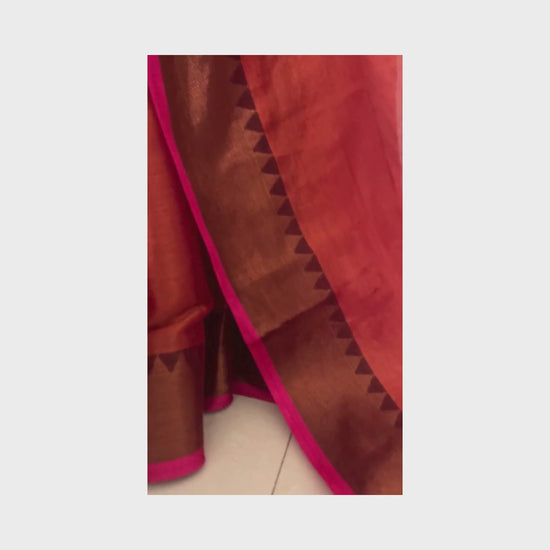 Chitra, Orange Raga Cotton Tissue Saree with Copper Zari Work by Shobhangini