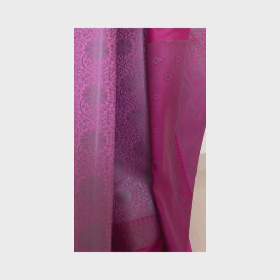 Kopal, Pink with Grey Zari Banarasi Brocade Saree by Shobhangini, Banarasi Brocade Saree, Silk Saree