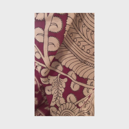 Sachi, Pink and Cream Mul Cotton Saree with Kalamkari Print by Shobhangini, Kalamkari Saree, Cotton Saree
